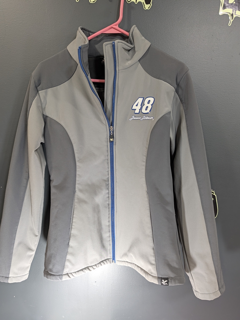 Chase Authentics Gray Two-Tone Softshell Jacket with Blue Zipper and '48' Patch